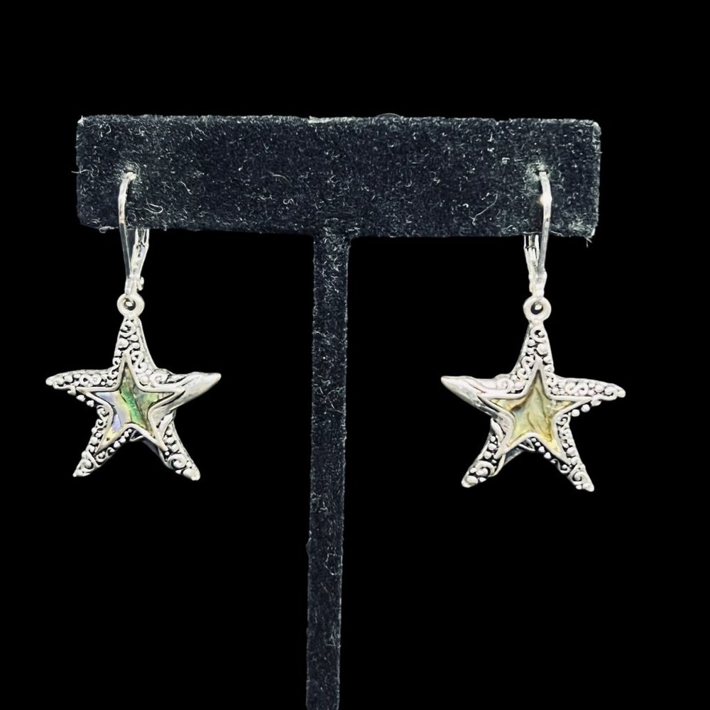 Silver Tone & Abalone Shell Magnetic Star Pendant W/Pierced Earrings Set (5098) - Picture 8 of 11